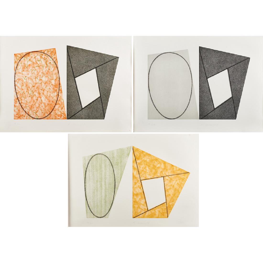 Robert Mangold (American, b. 1937): Frames and Ellipses (A, B & C), 1989; Three etchings and aquatints in colors (framed separately); Each signed and numbered 18/50; 22 1/4" x 29 3/4" (sheet, each); Publisher: Parasol Press, New York; L