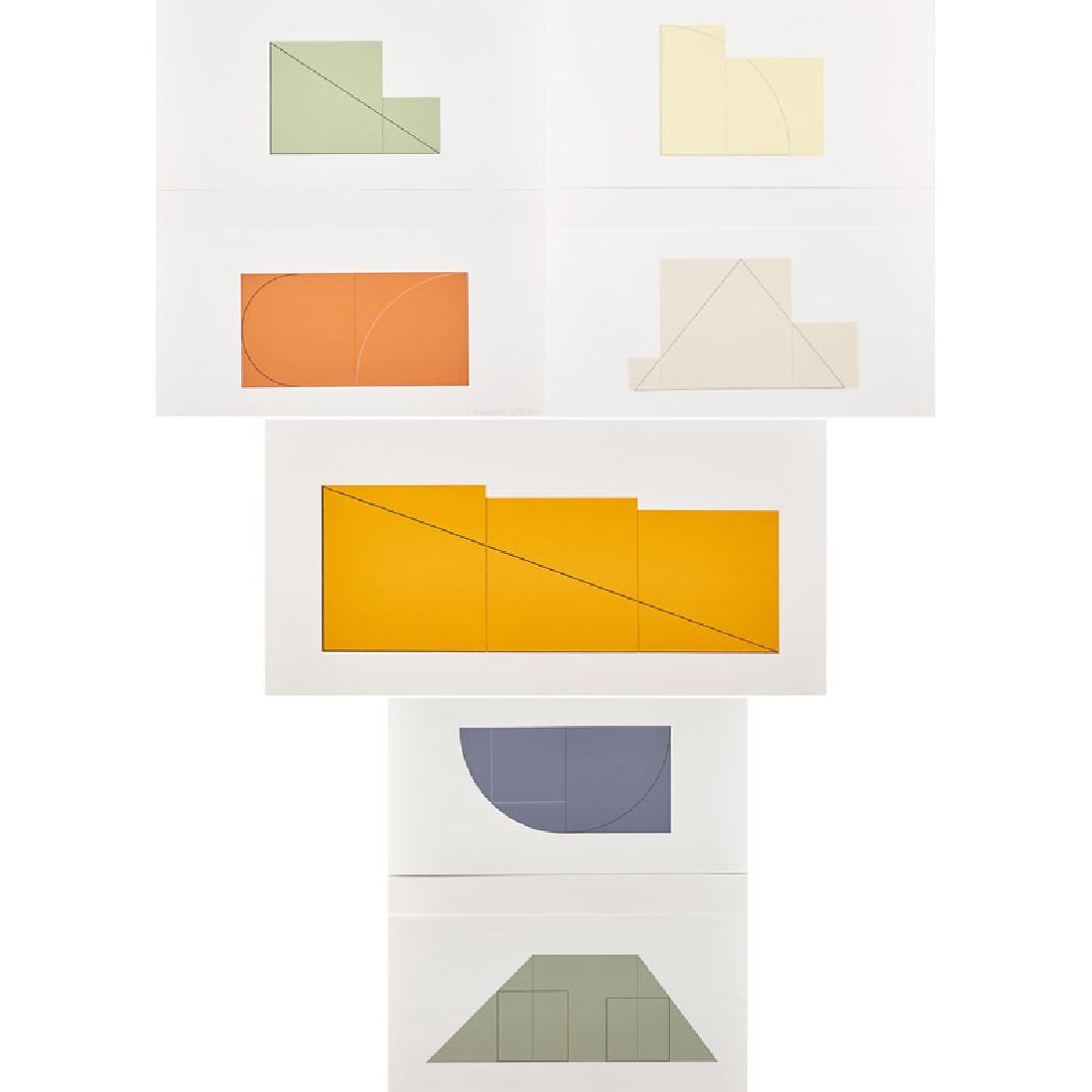 Robert Mangold (American, b. 1937): Multiple Panel Paintings, 1973-1976, 1977; Nine screenprints in colors (in five frames); From an edition of 300; 11 5/8" x 23 3/4" (sheet, each); Publisher: Edition Domberger, Filderstadt, Germany and