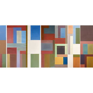 David Novros (American, b. 1941): Untitled, 1971; Oil on canvas (three panels); Initialed and dated; 120 1/2" x 265 1/2" (total); Provenance: James Corland Gallery (label on verso); Fred Hoffman Gallery (label on verso) ;Property from