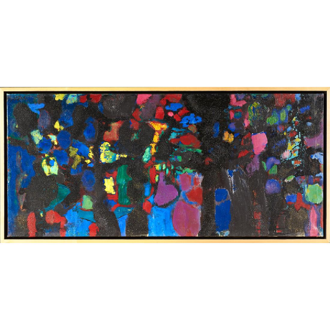 Peter Busa (American, 1914-1985): Untitled, 1957; Oil on linen (framed); Signed and dated; 14 7/8" x 33"; Provenance: Private Collection, New York