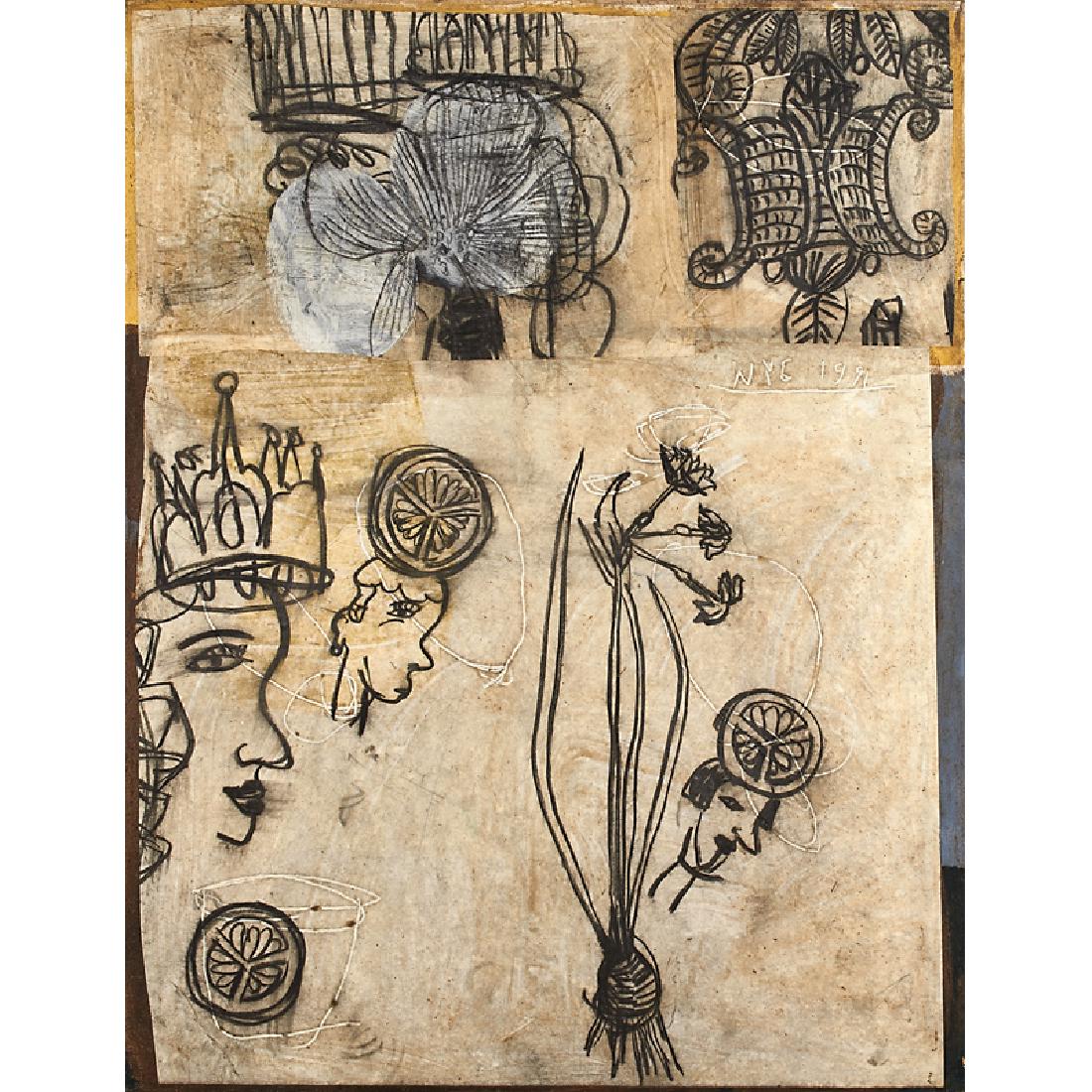 Roberto Juarez (American, b. 1952): The Queen of Egypt, 1991; Acrylic, charcoal and Japanese tea paper on linen; Signed, dated and titled; 58" x 46"; Provenance: Robert Miller Gallery, New York (label on verso); Charles Cowles Gallery,