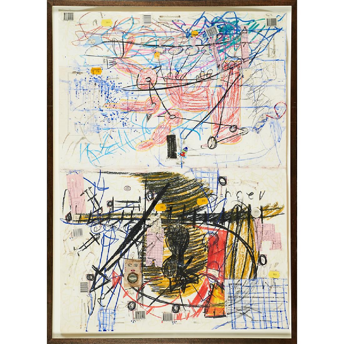 Pascale Marthine Tayou (Cameroonian, b. 1967): Pauvres Hommes Type 0; Mixed media and collage on paper (framed); 34 5/8" x 25 1/8" (sheet); Provenance: Private Collection