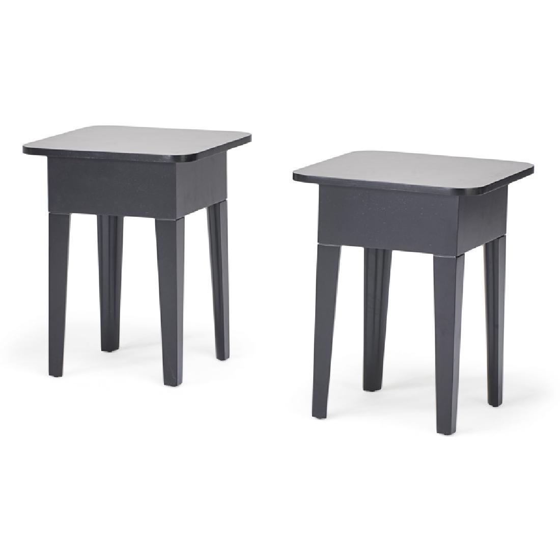 PAIR OF ROY McMAKIN SIDE TABLES: Enameled wood, USA, latter half 20th c. 24" x 19" sq.