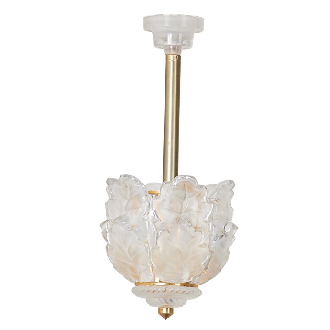 LALIQUE "CHENE" GLASS HANGING PENDANT: Frosted glass and metal, France, 20th c. 23" x 11" dia.