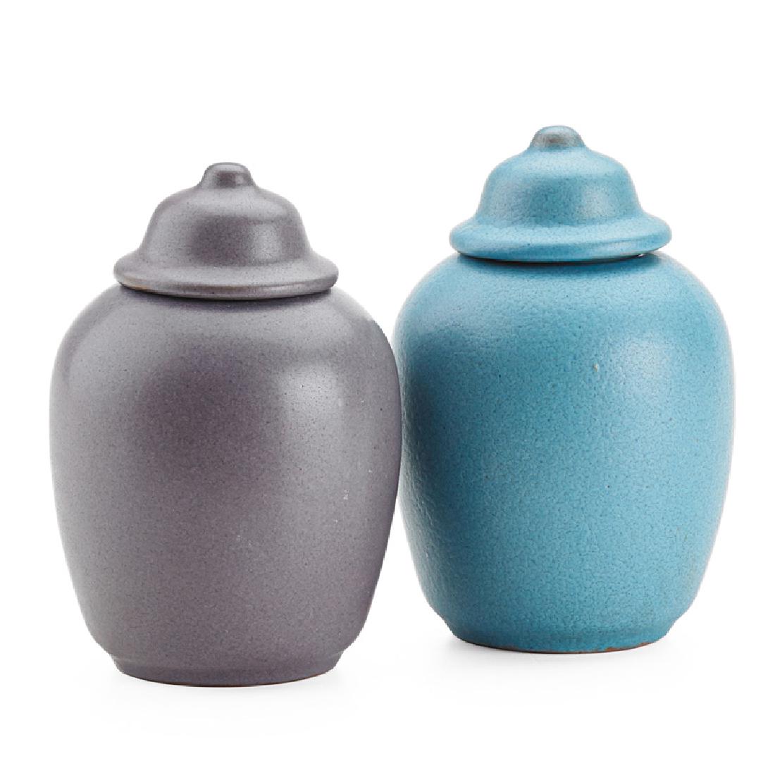CALIFORNIA FAIENCE Two lidded jars (1 of 2)