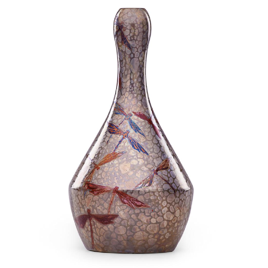 KELLER & GUERIN Vase with dragonflies: KELLER & GUERIN Vase with dragonflies, Lunéville, France, 1895 Glazed earthenware Signed and dated 10" x 5"