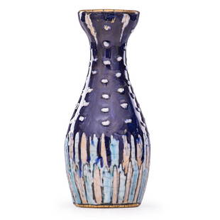 ANDRE METTHEY Vase: ANDRE METTHEY (1871 - 1920) Vase with abstract design, France, early 20th C. Glazed and gilt stoneware Stamped AM 7 1/2" x 3 1/4"