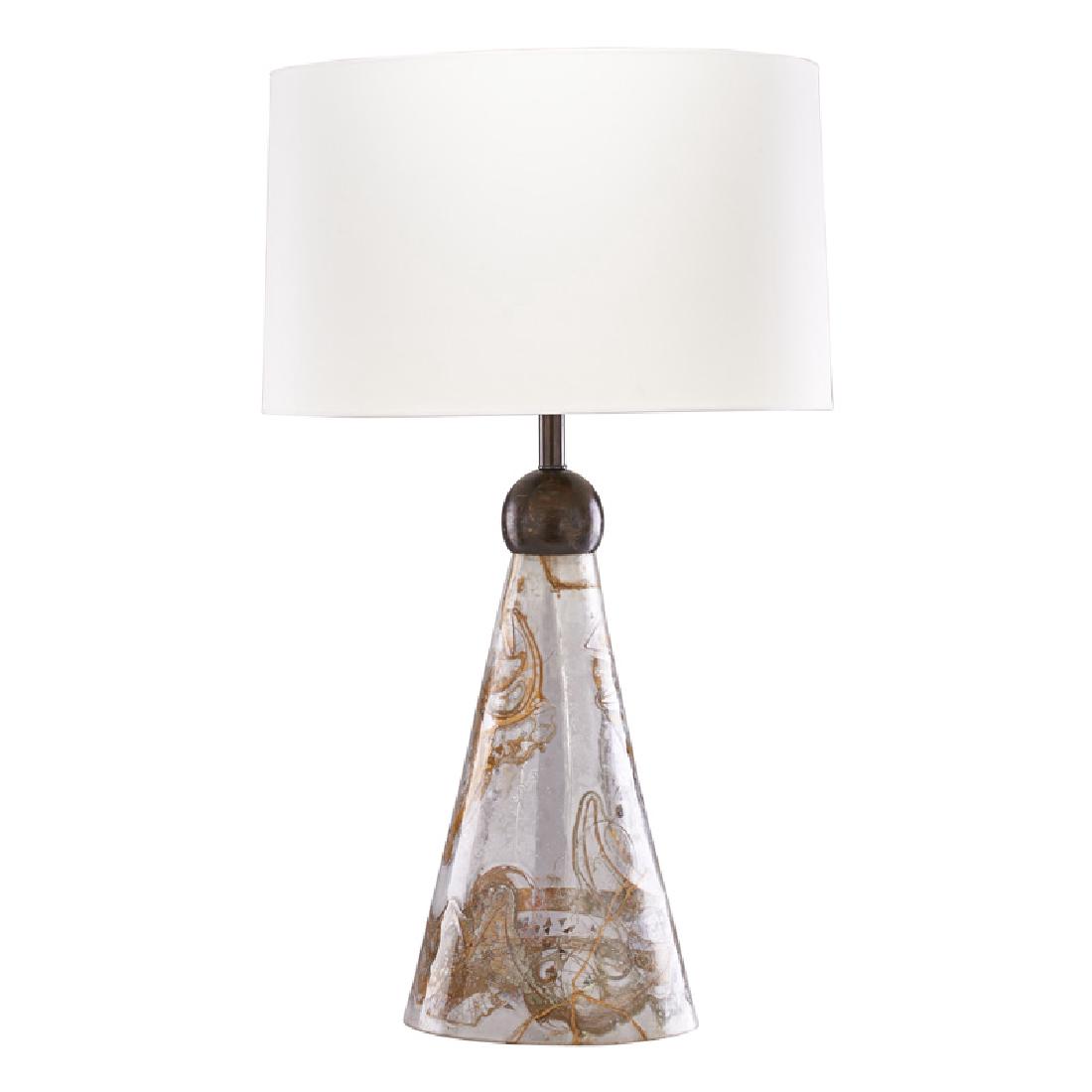 ZAHARA SCHATZ Large table lamp: ZAHARA SCHATZ (b. 1916) Large table lamp, USA, mid-20th C. Acrylic, brass, copper, paper, two sockets Unmarked 37" x 21"