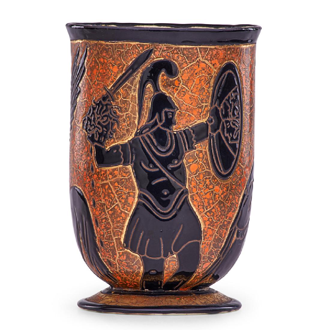 CHARLES CATTEAU; BOCH FRERES Vase with Perseus (1 of 4)
