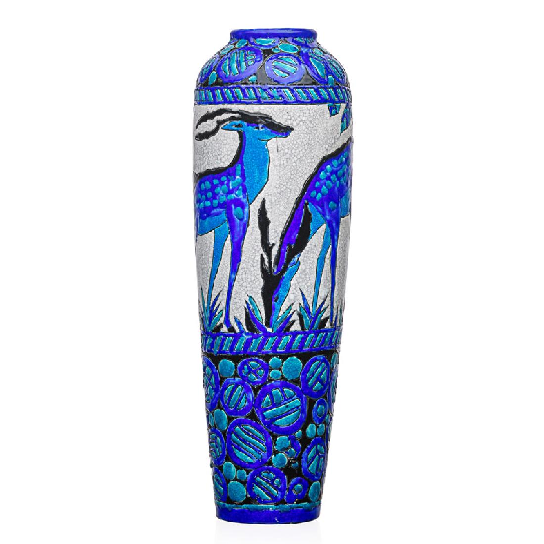 BOCH FRERES Tall Keramis vase with antelopes (1 of 4)