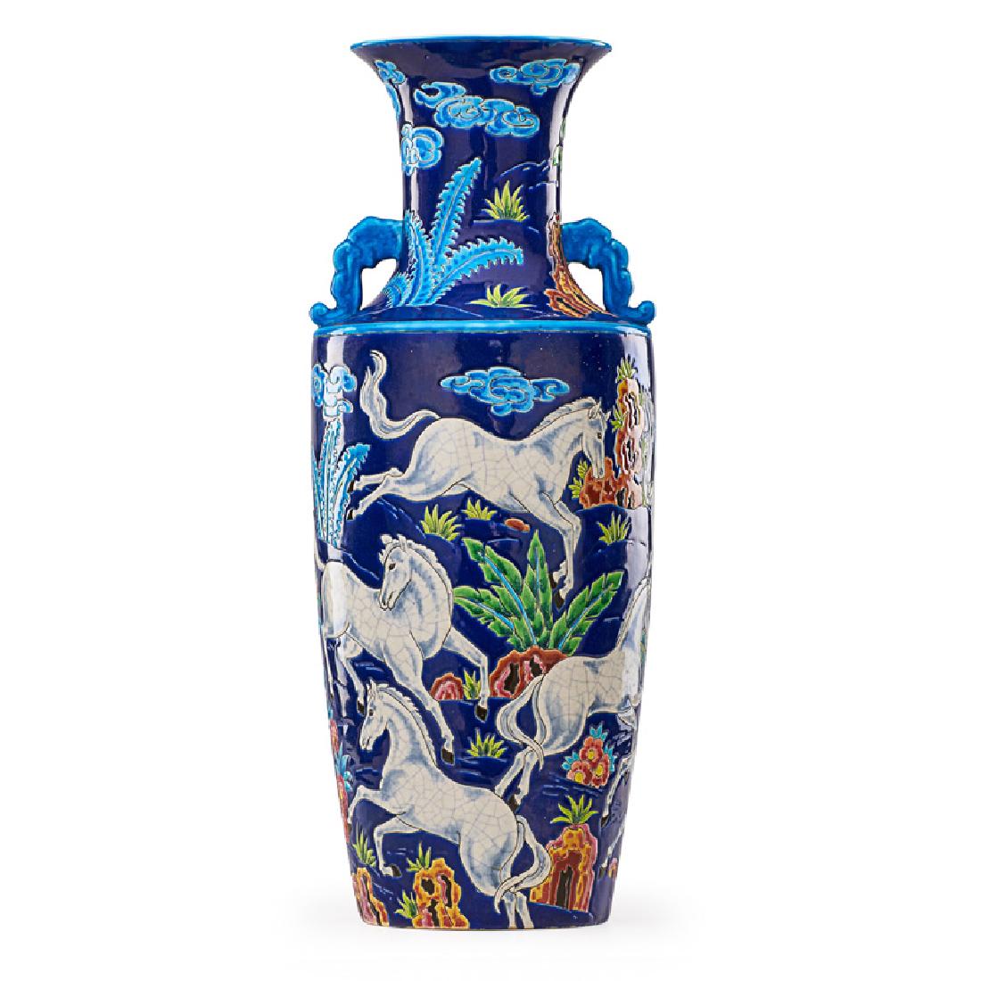 ROLANDE RIZZI; LONGWY Rare large vase with horses (1 of 4)