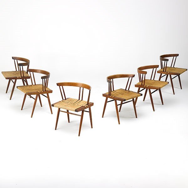GEORGE NAKASHIMA Set of six Grass-Seated chairs (1 of 1)