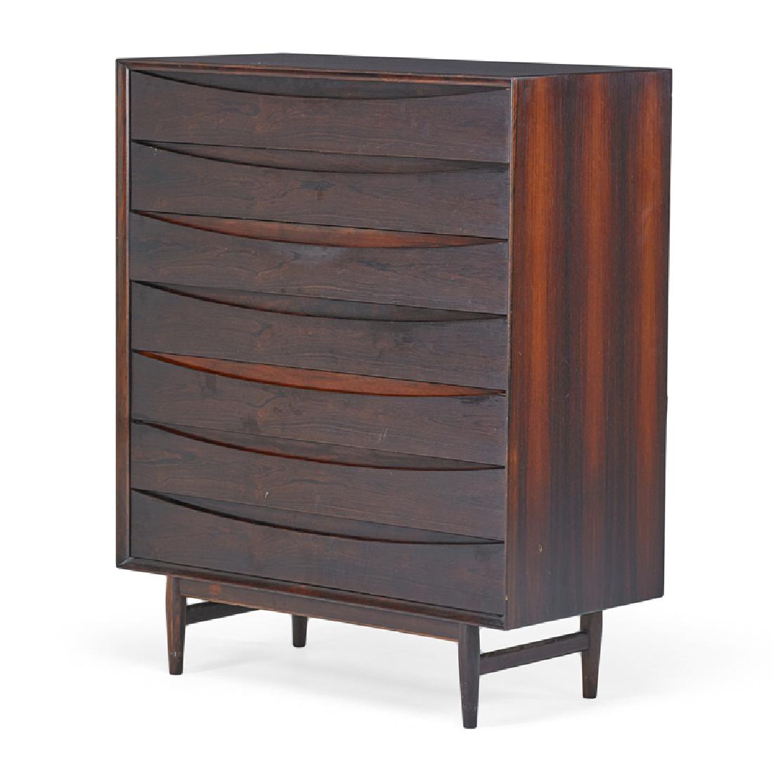 ARNE VODDER; SIBAST MOBLER Tall dresser: ARNE VODDER (1926 - 2009) SIBAST MOBLER Tall dresser, Denmark, 1960s Rosewood Manufacturer labels 48 1/4" x 34 1/4" x 19 1/2"