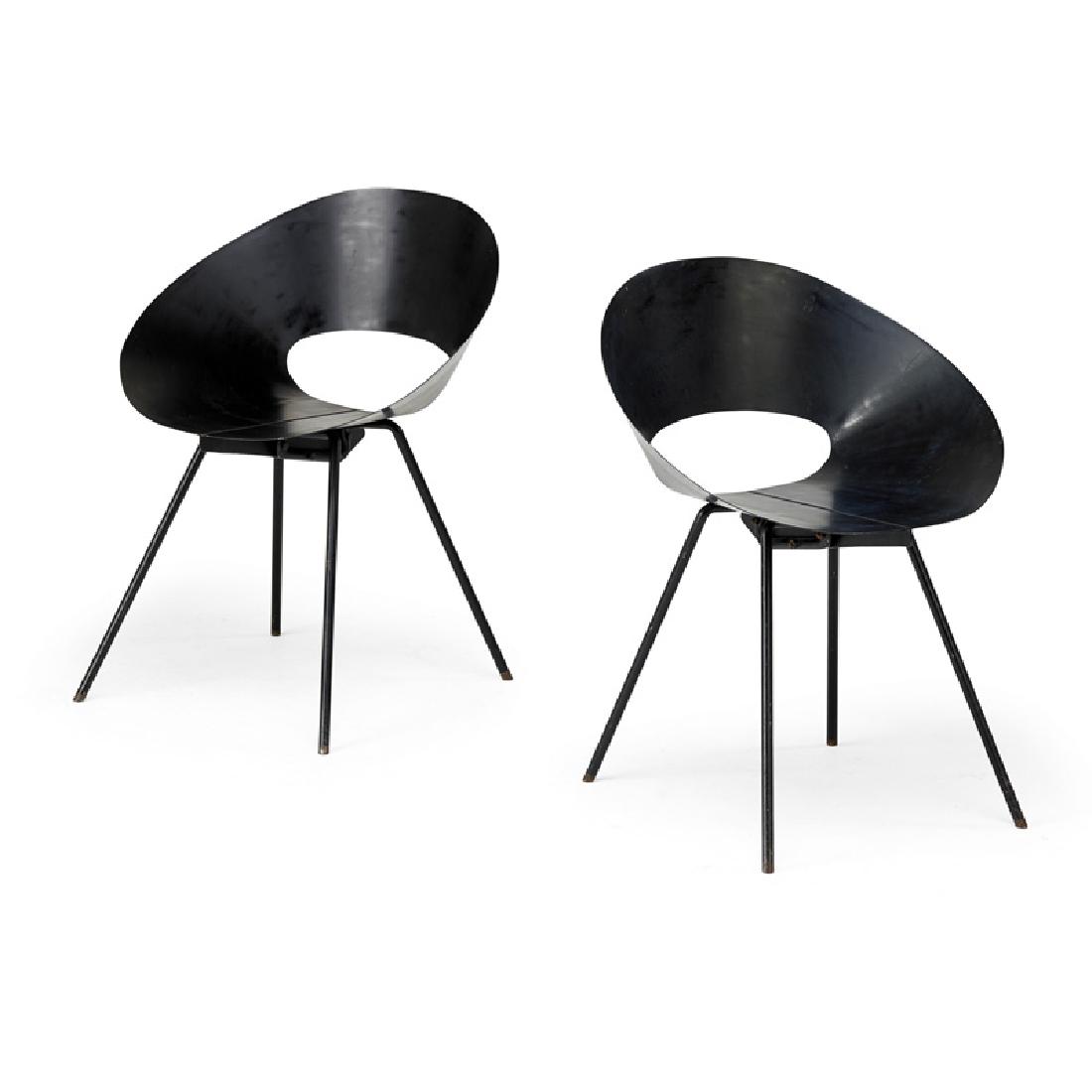 DONALD KNORR; KNOLL ASSOCIATES Pair of chairs: DONALD KNORR (b. 1922) KNOLL ASSOCIATES Pair of chairs (no. 132U), New York, 1950s Enameled steel Unmarked 28" x 22" x 21"