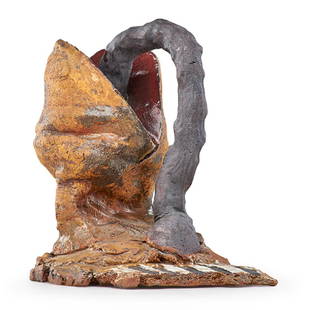 ROBERT ARNESON Sculpture: ROBERT ARNESON (1930 - 1992) Untitled sculpture (Form with Gray Handle), California, 1964 Glazed stoneware Signed and dated 10 1/2" x 9" x 10 1/2" Provenance: The artist Allan Stone Gallery, New York