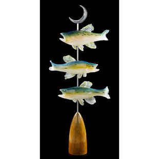 MARC PETROVIC Large glass fish sculpture: MARC PETROVIC (b. 1967) "Congregrate," Cleveland, OH, 2002 Blown glass, metal, wood Signed 51 1/2" x 18" x 7" Provenance: Habatat Galleries