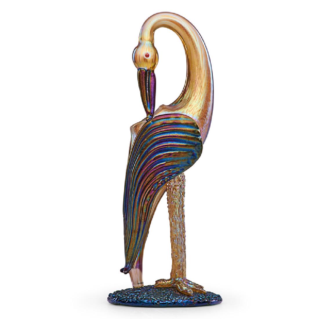 LOETZ Stork: LOETZ Stork, Austria, des. 1904; Blown and iridized glass; Unmarked; 10 1/2" x 4 1/4"; One of the larger sizes of this form