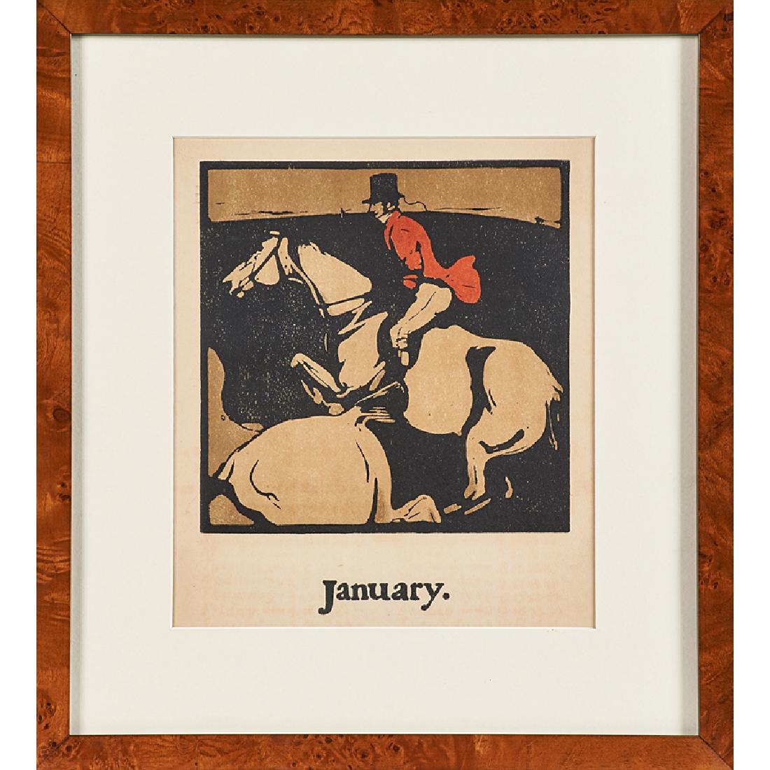WILLIAM NICHOLSON (British, 1872-1949): Complete set of twelve lithographs in colors from "An Almanac of Twelve Sports," 1898 (all framed separately) Publisher: William Heinemann, New York 10 1/4" x 9" (sight, each)