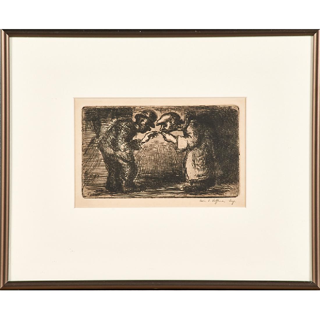 IRWIN D. HOFFMAN (American, 1901-1989): Etching "Butts (Two Men Lighting Up), 1931 (framed) Signed in pencil and in plate, dated in plate 3 7/8" x 6 1/4" (plate)
