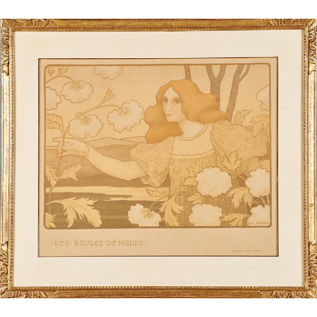 PAUL EMILE BERTHON (French, 1872-1909): Lithograph in colors "Les Boules de Neige," 1900 (framed) Printer: Chaix, Paris 18 1/2" x 22" (sight)