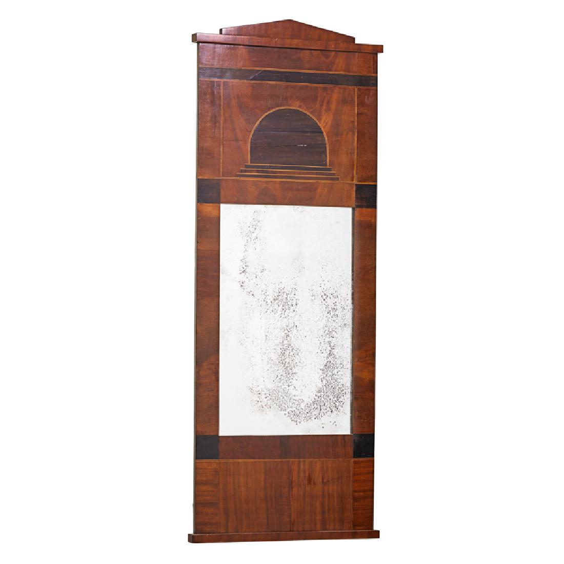 BIEDERMEIER: Hall mirror, Continental, 19th c. Mahogany, ebonized panels Unmarked 56 1/2" x 22"