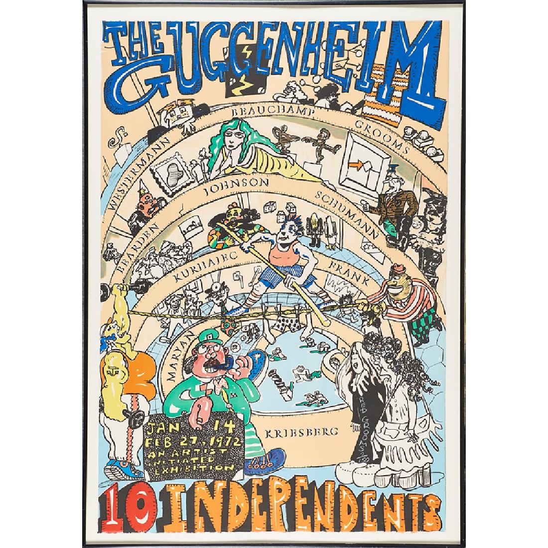 RED GROOMS (American, b. 1937): Lithograph in colors "The Guggenheim: Ten Independents," 1971 (framed) Signed and numbered 7/150 38 1/4" x 26" (sheet)