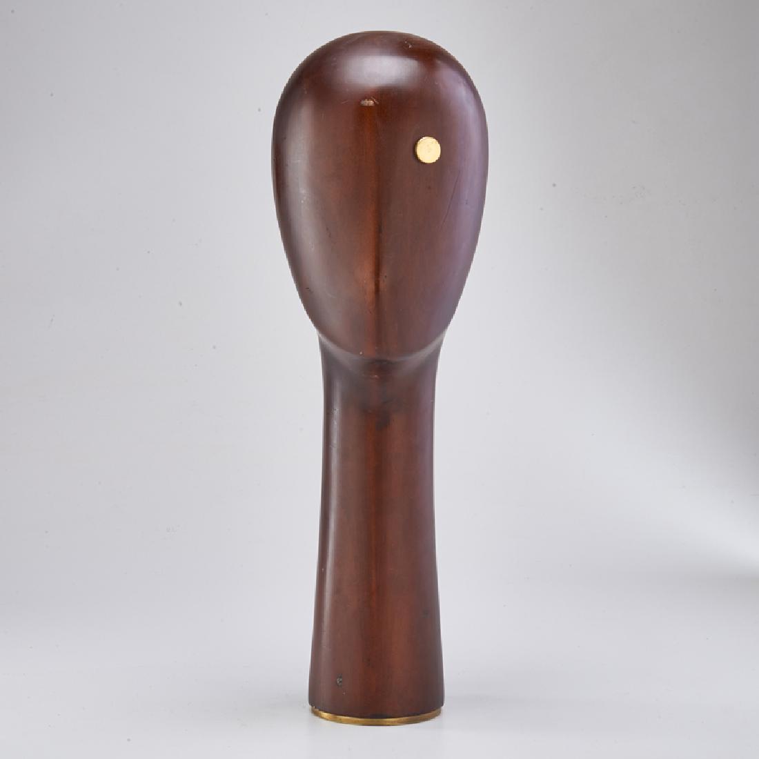 STYLE OF HAGENAUER: Minimalist head sculpture, Austria Wood, brass Unmarked 19" x 6" x 6"