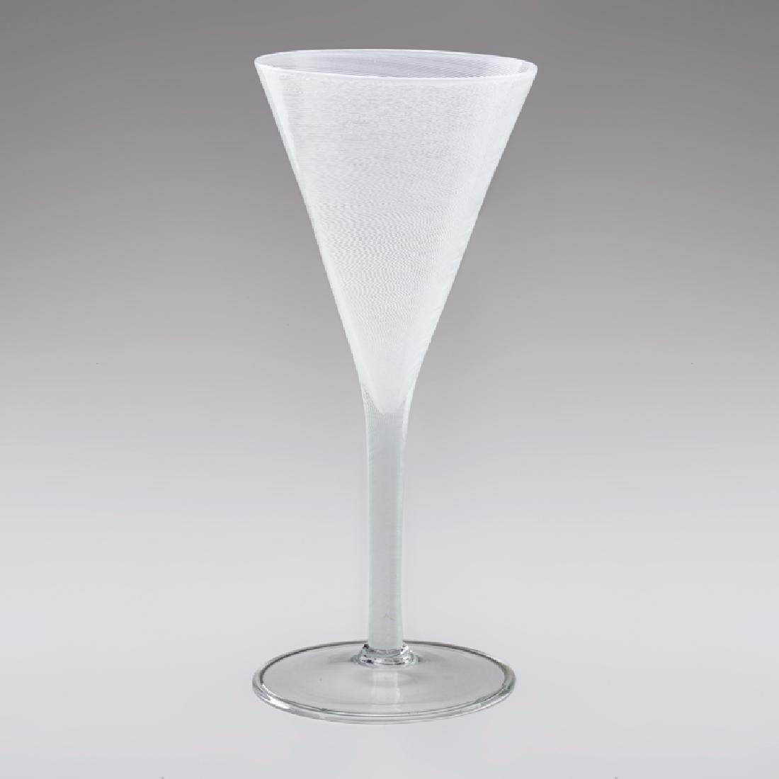 VENINI: Chalice shaped vase with white spiral decoration, Murano, 20th c. Blown glass Marked 14 1/4" x 6" dia.