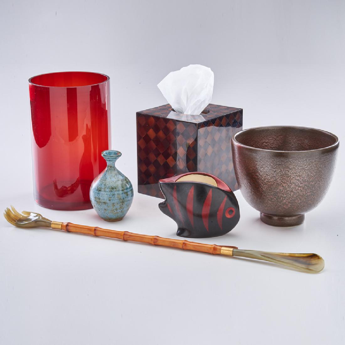 DECORATIVE GROUP: Twenty-two pieces including: Haeger bowl, Theo Baumann and Arthur Galtz vases for the Rosenthal Studio Line, six Bitossi ceramic vessels, pair of Balboa table lamp bases, Raymor squat vessel, Jeffrey