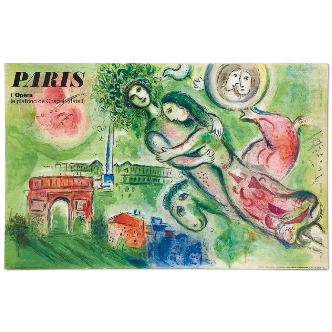 AFTER MARC CHAGALL (French/Russian, 1887-1985): Lithograph in colors "Romeo & Juliet," 1964 (unframed) Printer: Mourlot, Paris 24 3/4" x 38 3/4"