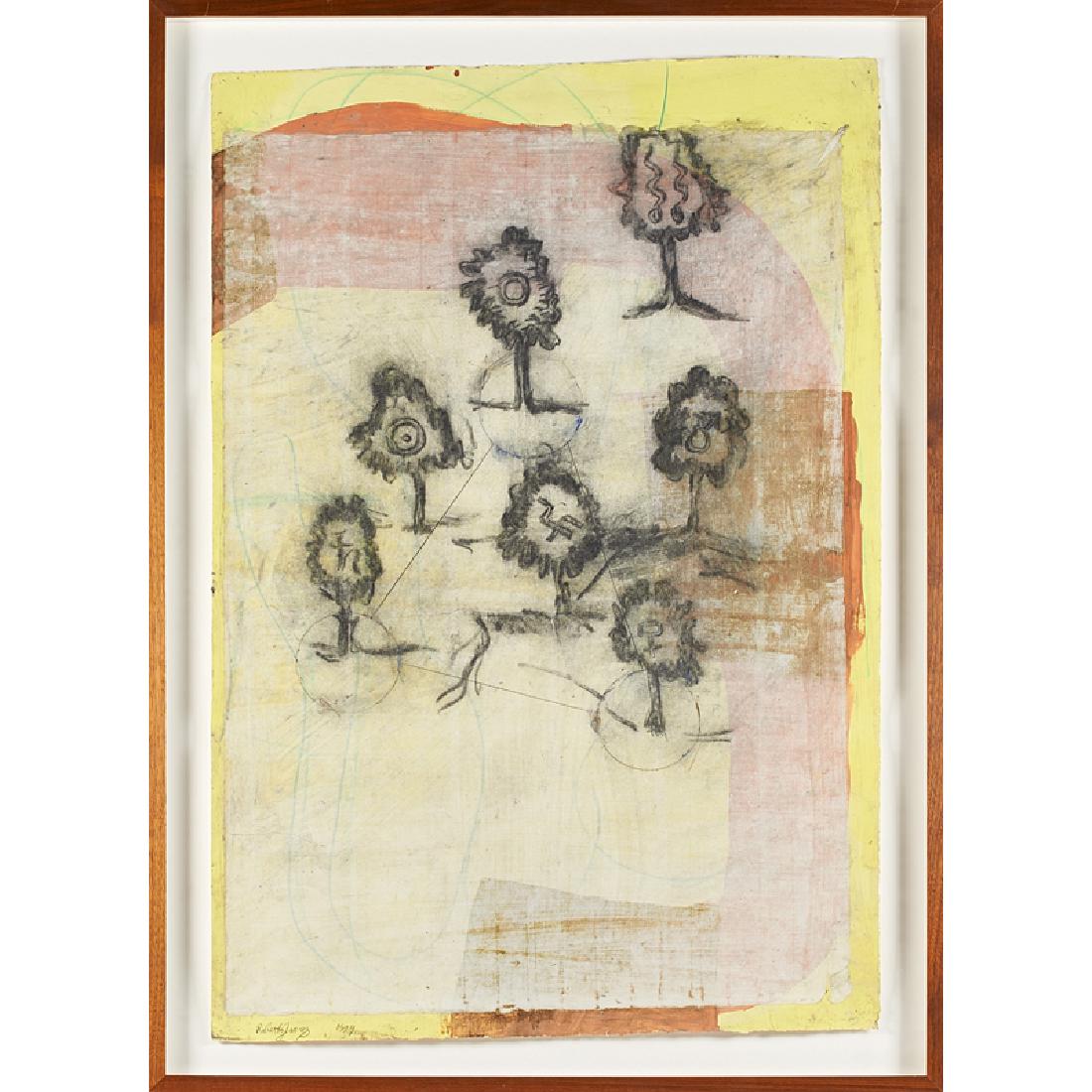 ROBERTO JUAREZ (American, b. 1952): Mixed media on paper "Tree Triangle," 1999 (framed) Signed and dated to recto 41" x 27 1/4" (sheet)