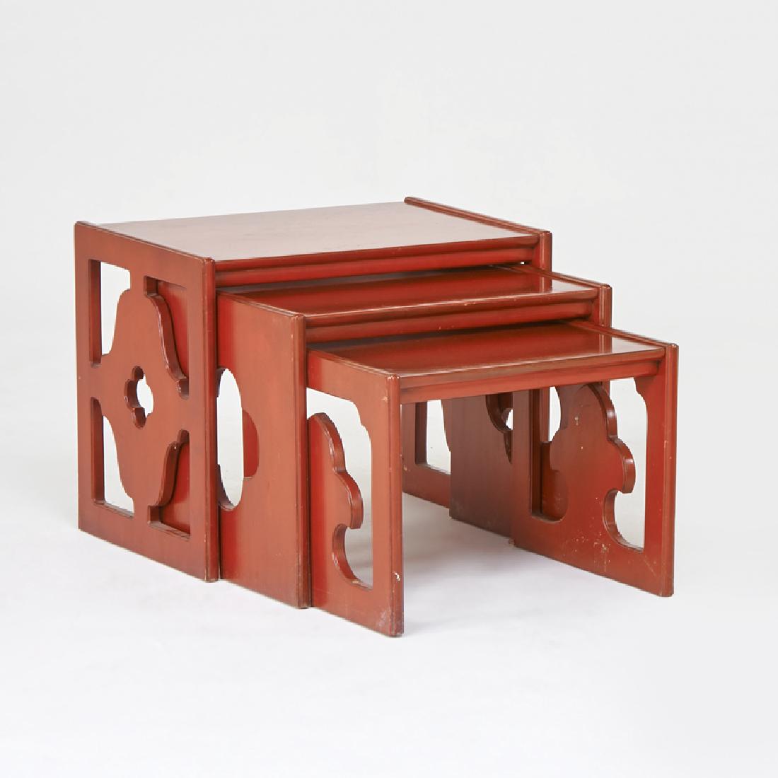 STYLE OF DOROTHY DRAPER: Three nesting tables, USA, 1960s Enameled wood Unmarked 20 1/2" x 45" x 18"