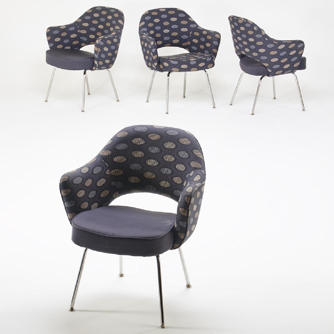 EERO SAARINEN; KNOLL: Set of four Executive armchairs, USA, 2017 Patterned upholstery, chromed steel Manufacturer's paper labels