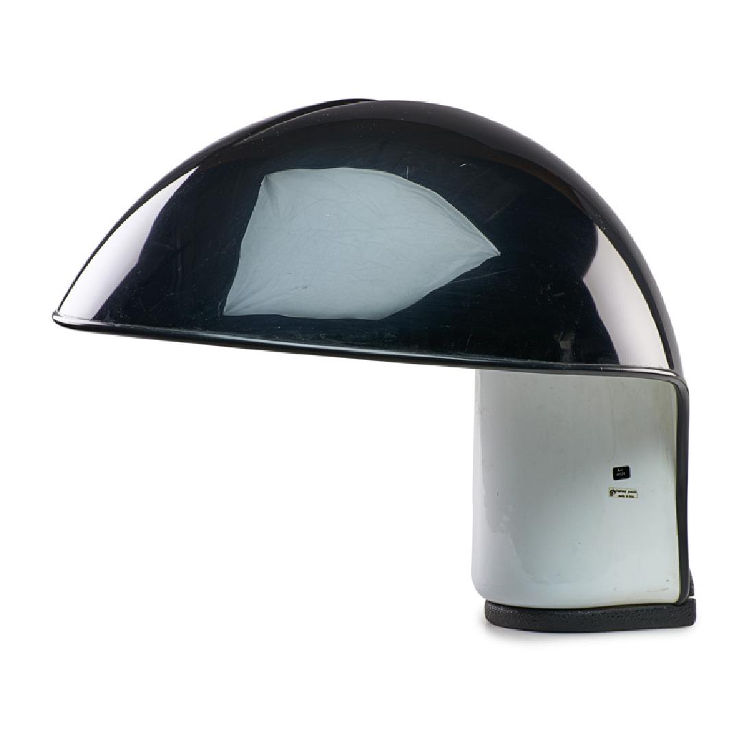 SERGIO BRAZZOLI & ERMANNO LAMPA FOR GUZZINI LAMP: Albanella table lamp, metal base with black plastic body, Italy, 1972 "Harvey Guzzini, made in Italy" label 19" x 18" x 22"