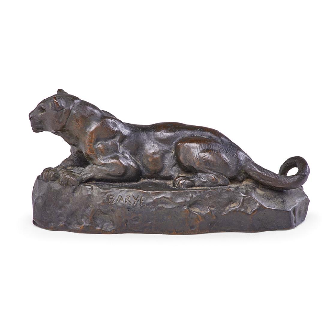 AFTER ANTOINE-LOUIS BARYE (French, 1796-1875): "La Panthère de Tunis" Bronze Inscribed "BARYE" 3 1/2" x 7 1/2" x 2 1/2" Provenance: Estate of Peter K. and Kathleen B. Leisure, New York City