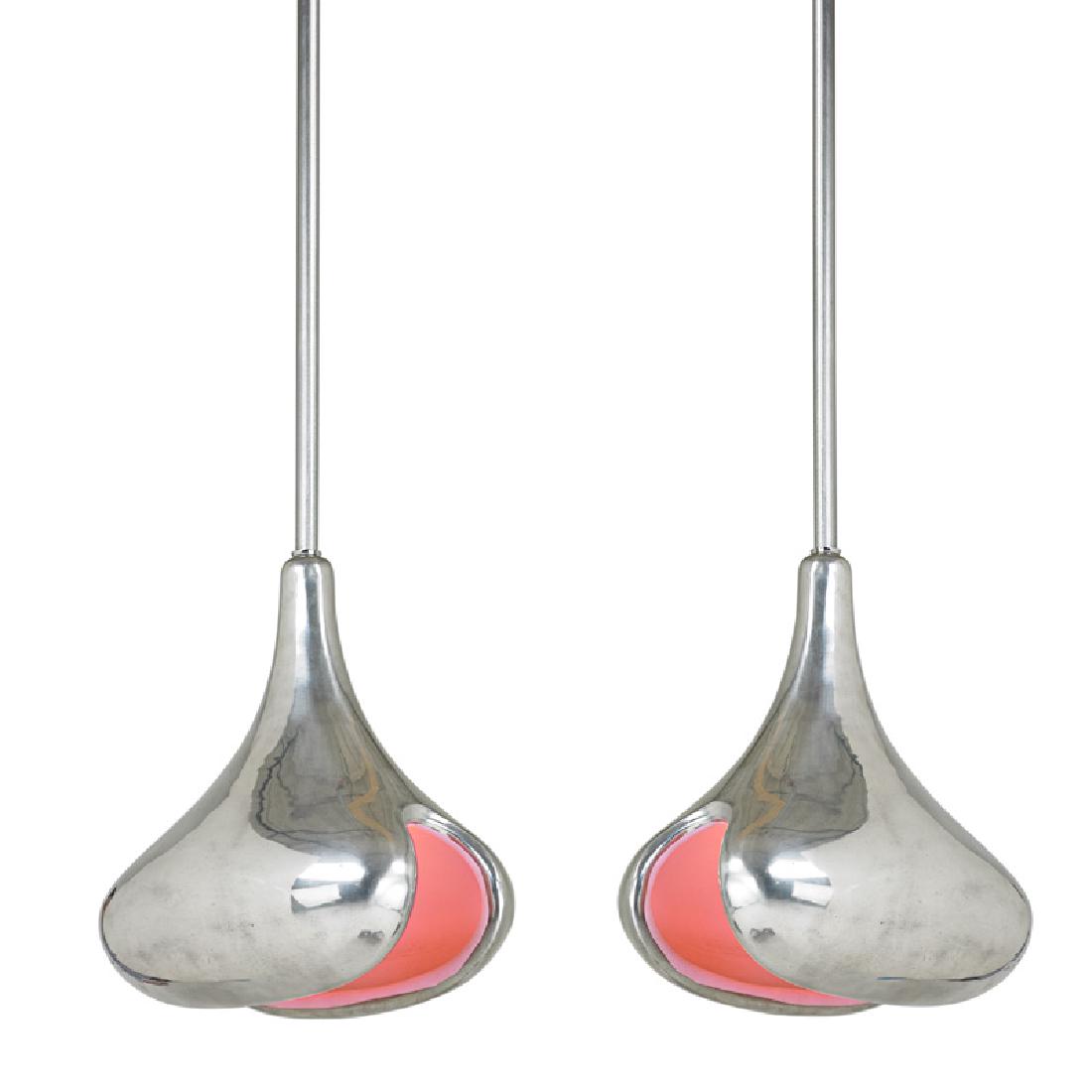 JORDAN MOZER FOR JORDAN MOZER STUDIOS PENDANTS: Pair of cast aluminum pendant light fixtures, USA, 2006 48" x 17" x 11"