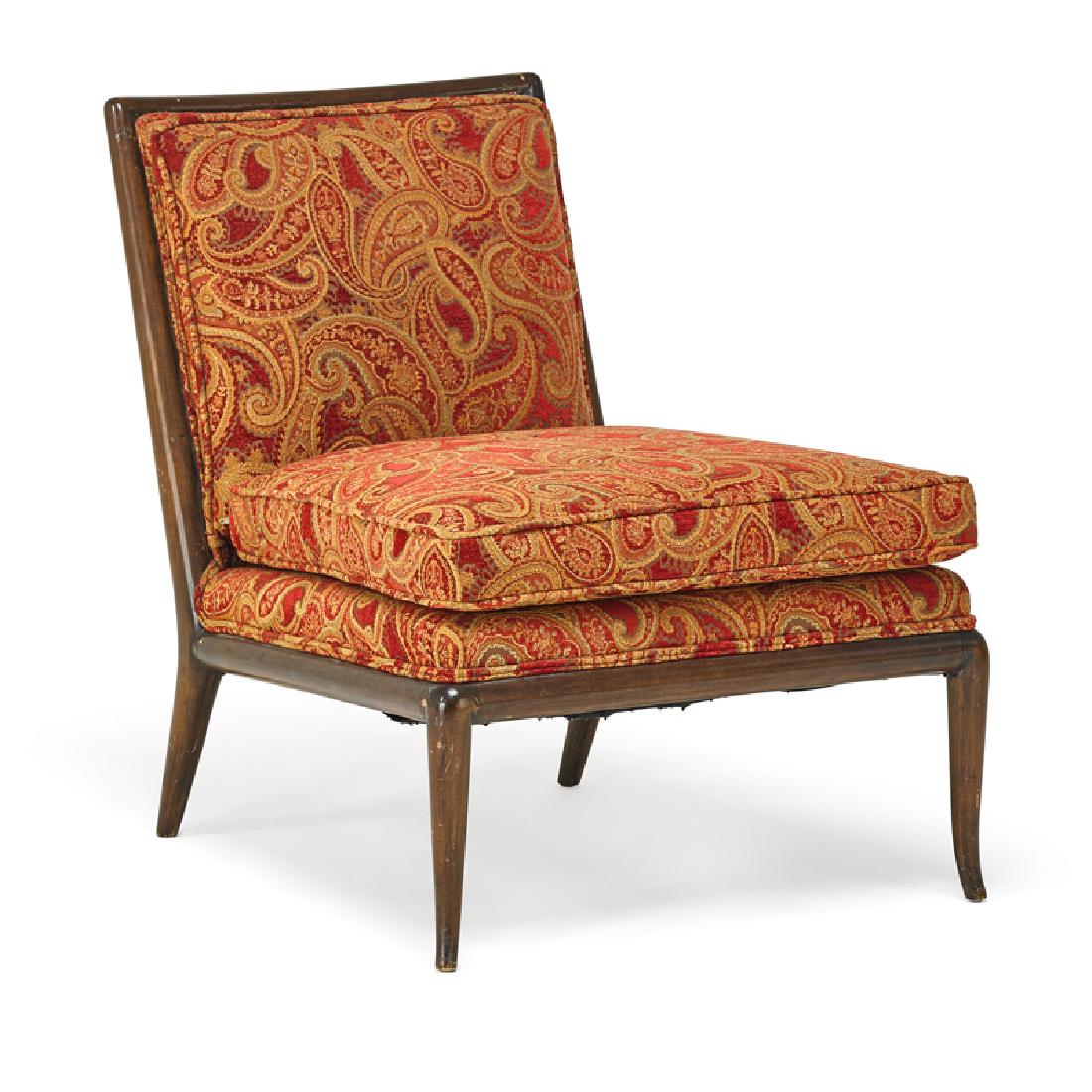 T.H. ROBSJOHN-GIBBINGS LOUNGE CHAIR: Stained walnut and upholstery, Grand Rapids, MI, 1950s 31" x 26" x 29"