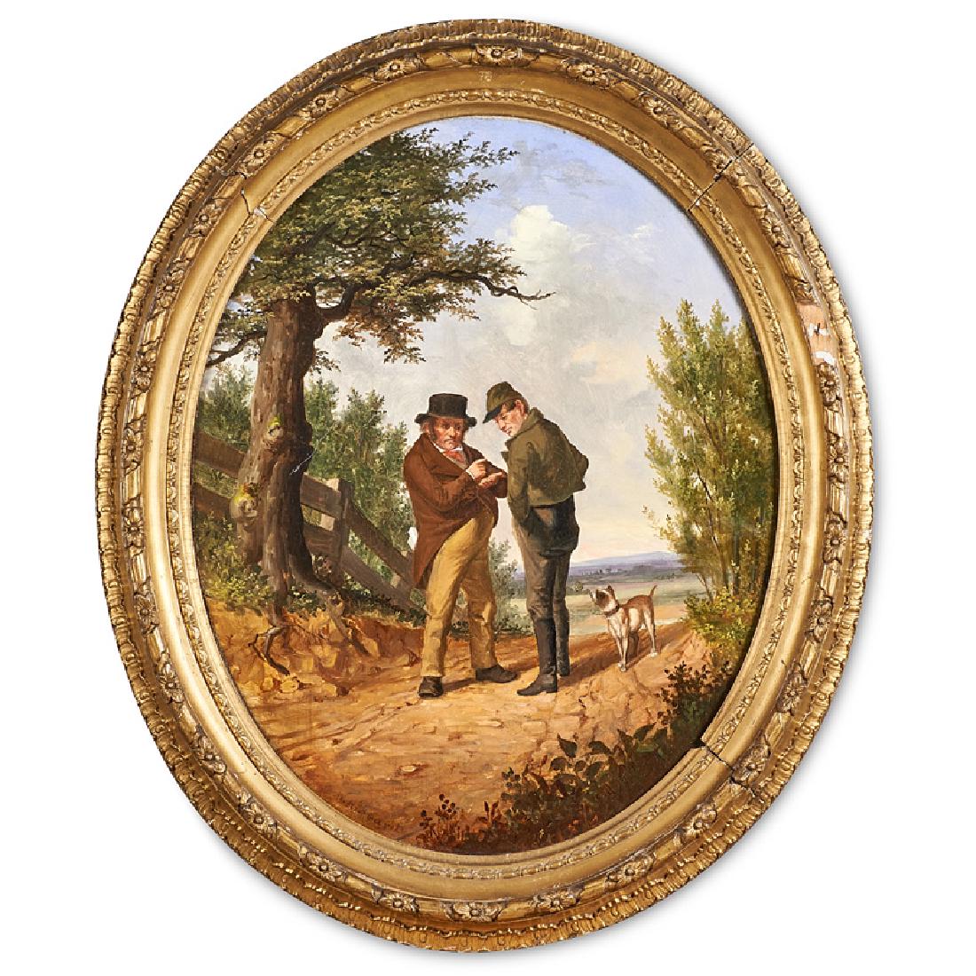 WILLIAM HOLBROOK BEARD (American, 1824-1900): "The Rivals" Oil on canvas (framed) Signed 20" x 16" (rondo) Provenance: Alexander Gallery, New York (label to verso)