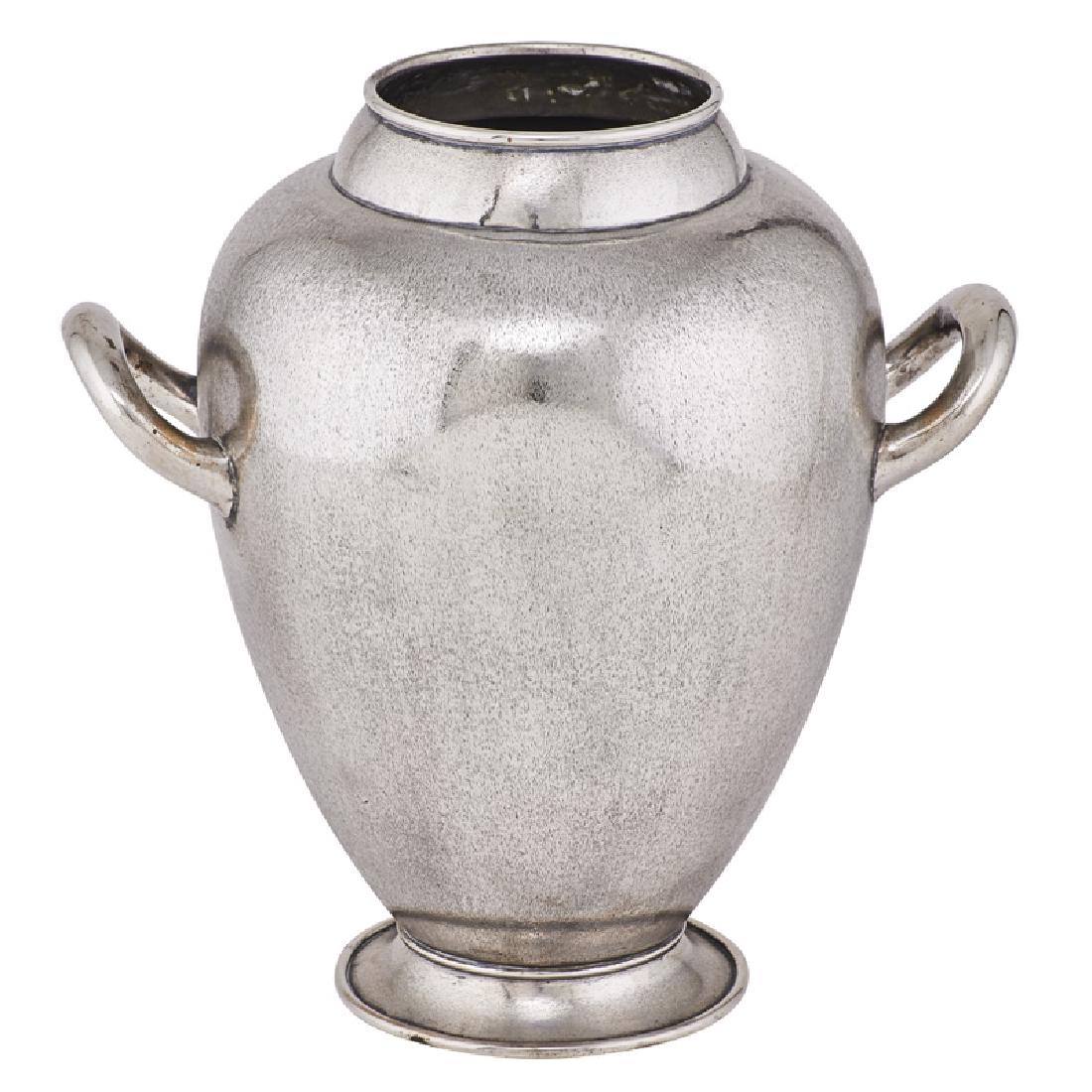 MARIO BUCCELLATI SILVER VASE: Double-handled .800 silver vase with textured finish, Milan, Italy, mid 20th c. Marked "26 MI" 11 3/4" x 11" 53.7 ozt