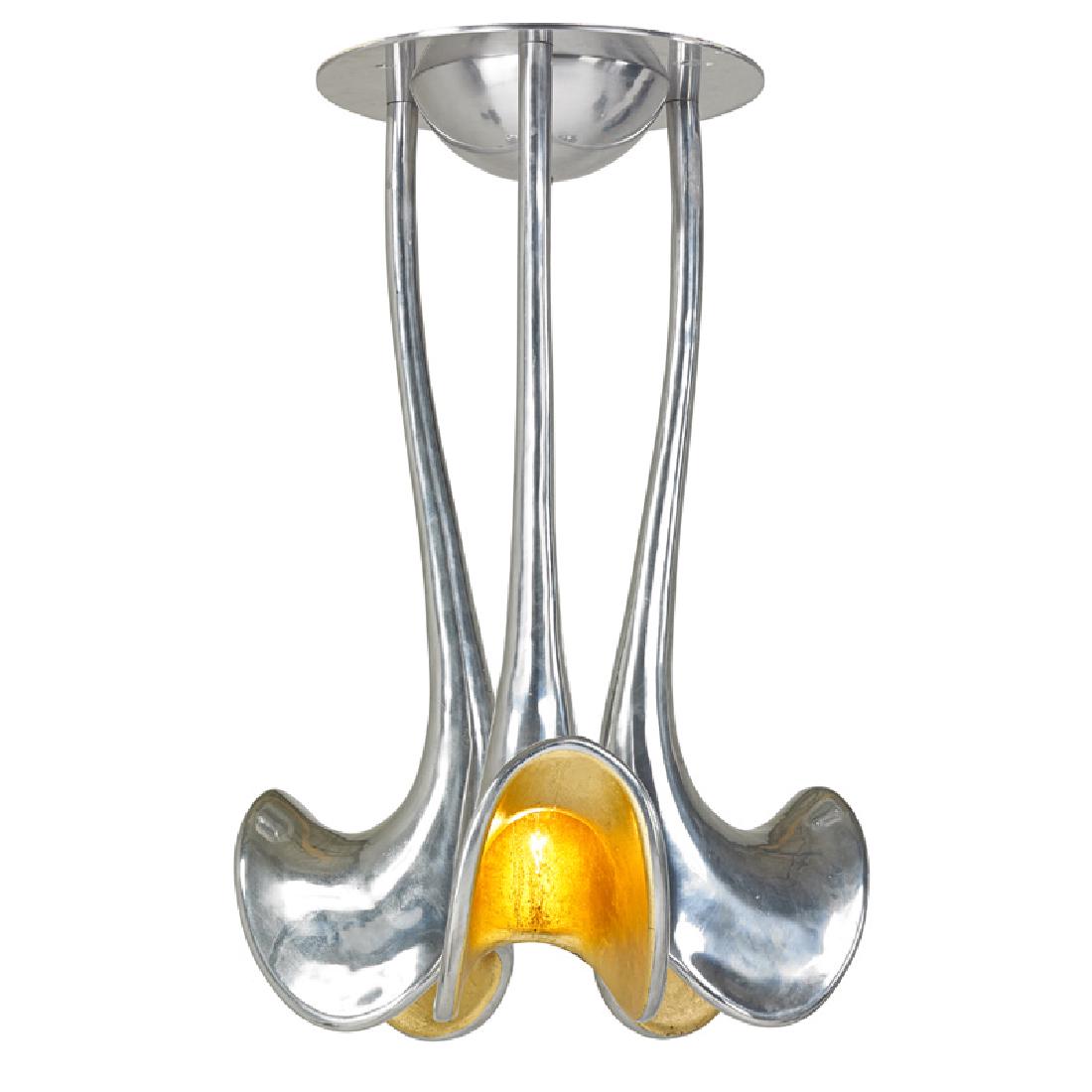 JORDAN MOZER FOR JORDAN MOZER STUDIOS CHANDELIER: Three-light, cast aluminum, USA, 2006 To cap: 38" x 25" dia.