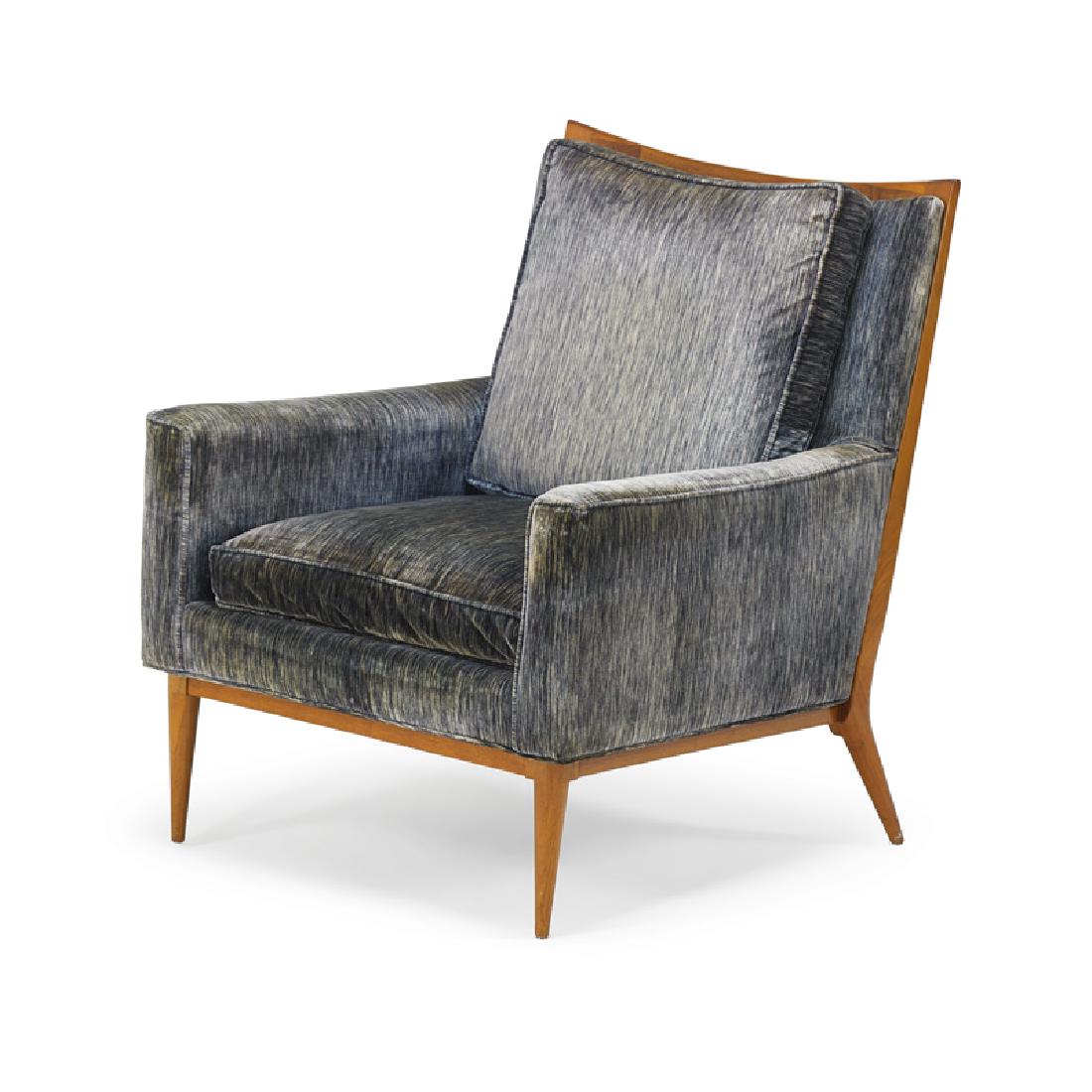 PAUL MCCOBB FOR DIRECTIONAL LOUNGE CHAIR: Walnut and upholstery, USA, 1950s Unmarked 36" x 30" x 35"