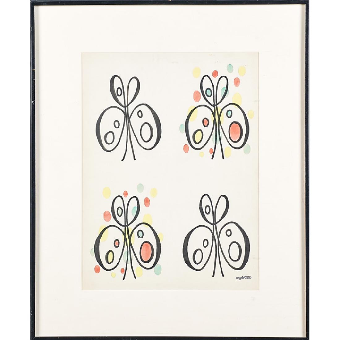 ANGELO TESTA (American, 1921-1984): Two abstract watercolor and ink works on paper, ca. 1950s (framed separately) Both signed Larger: 19 1/2" x 14 1/2" (sight)