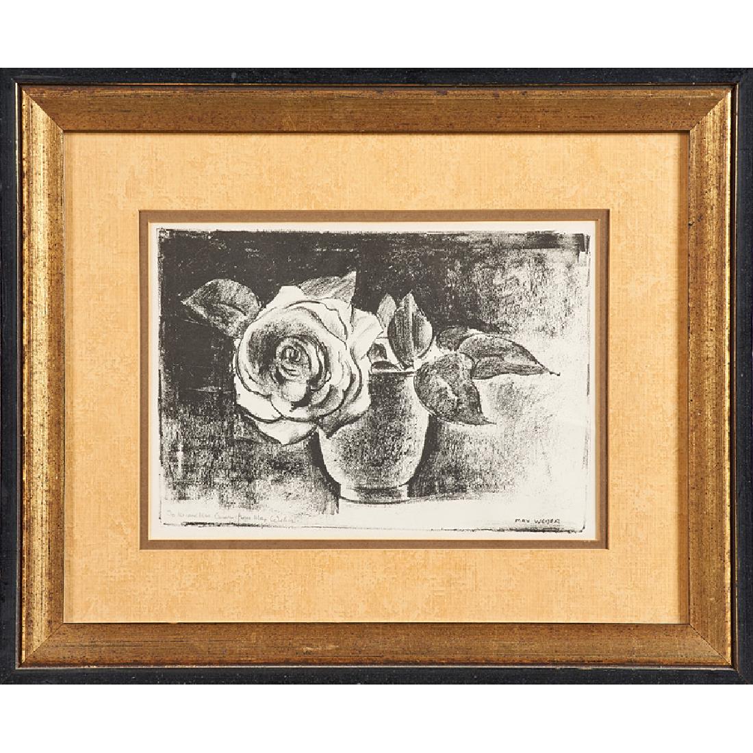 MAX WEBER (American, 1881-1961): Untitled (still life with rose) Lithograph (framed) Signed and dedicated 7 1/4" x 10 1/4" (sight)