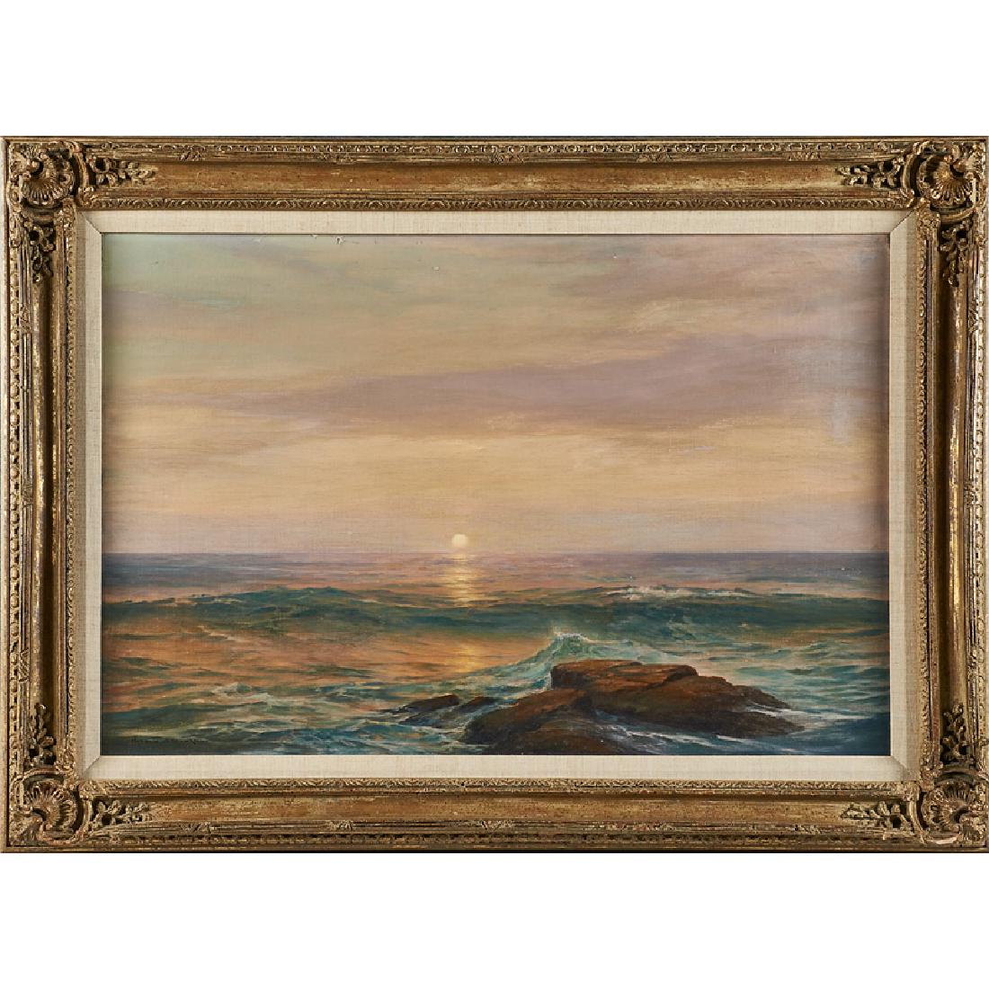WARREN SHEPPARD (American, 1858-1937): Untitled (seascape at sunset) Oil on canvas (framed) Signed 20" x 30"