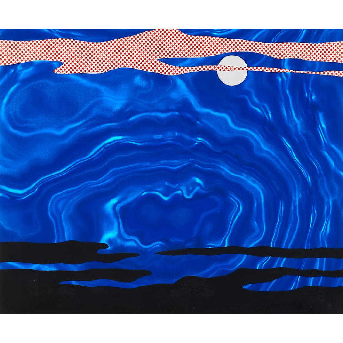 Roy Lichtenstein (American, 1923-1997): Moonscape from 11 Pop Artists I, 1965 Screenprint in colors on blue Rowlux film (framed) Signed and dated 19 7/8" x 23 3/4" (sheet) Publisher: Original Editions, New York Literature: Corlett 37 Proven