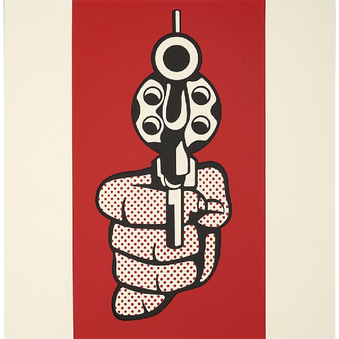 After Roy Lichtenstein (American, 1923-1997): Pistol, from Banner, Multiples Calendar for 1969, 1968 Screenprint in colors Stamped with name, date and title From the edition of unknown size 15 1/8" x 14 3/4" (sheet) Publisher: Multiples, Inc., Ne
