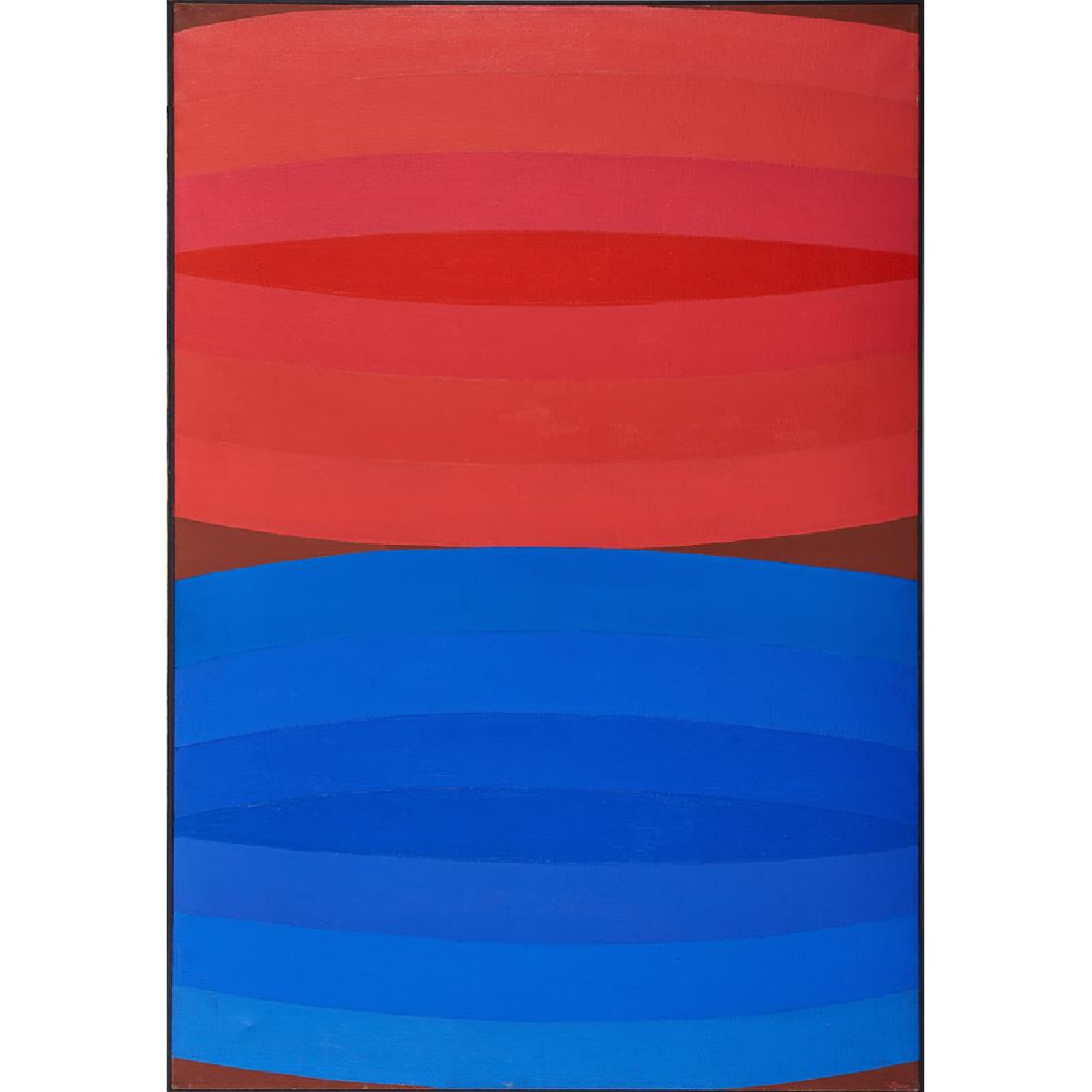 Michael Loew (American, 1907-1985): Red above Blue, 1966 Acrylic on canvas (framed) Signed, dated and titled 56" x 39" Provenance: Private Collection, New York