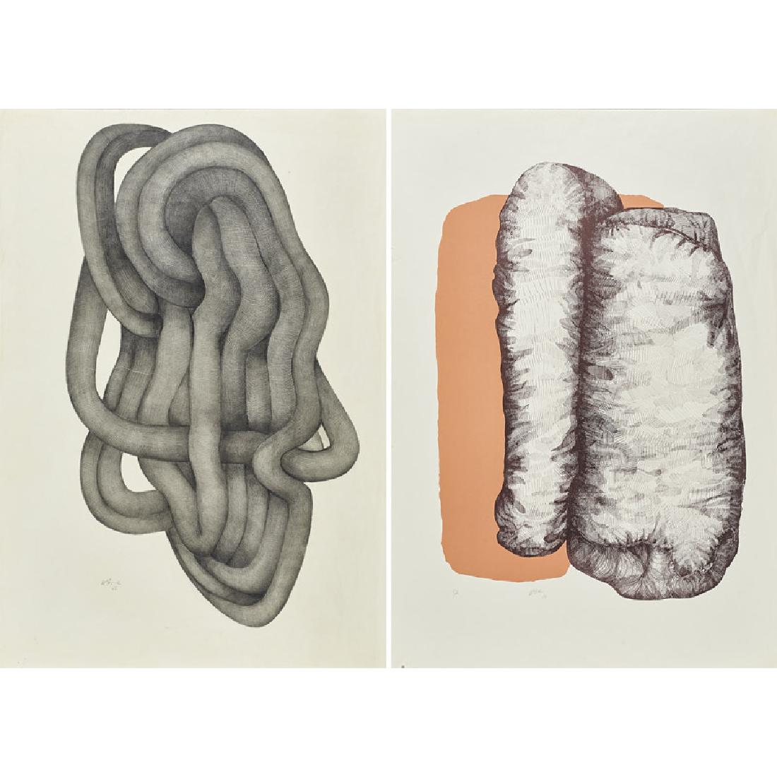 William Stone (Venezuelan, 1945-2004): Two works of art Untitled, 1975 Graphite and black chalk on paper Signed and dated 39 3/8" x 27 1/2" (sheet) Formas, 1974 Screenprint in colors Signed and dated 27 5/8" x 27 5/8" (sheet) Provenance: T