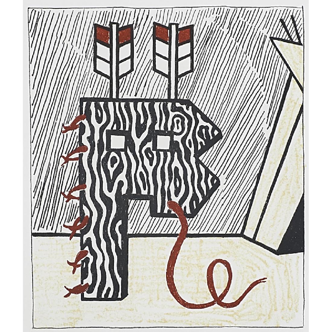 Roy Lichtenstein (American, New York 1923–1997): Figure with Teepee, 1980 Soft-ground etching and engraving in colors on mould-made Lana paper (framed) Signed, dated and numbered 21/32 10 1/2" x 8 3/4" (plate) 16" x 13" (sight) Literature: Corlett 1