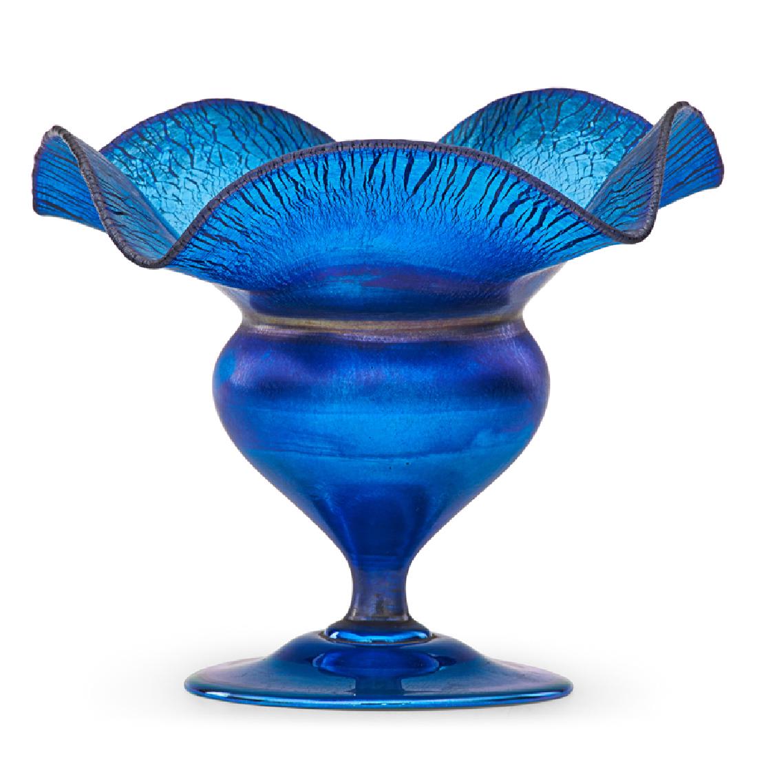 TIFFANY STUDIOS Blue Favrile compote (1 of 3)
